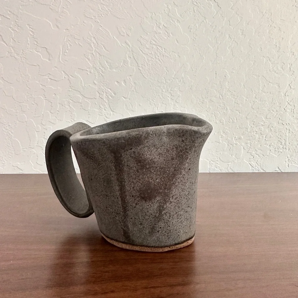 Handmade Pottery Creamer Pitcher Ceramic Wonky Abstract Signed Rustic‎ Earthy